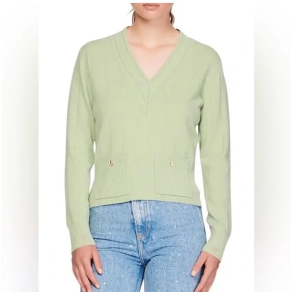 SANDRO Eden V-neck wool-cashmere blend jumper Size 4 - Picture 2 of 11